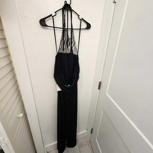 NWT Lauren Ralph Lauren Black Crochet Halter Pull On Jumpsuit - Picture 3 of 9